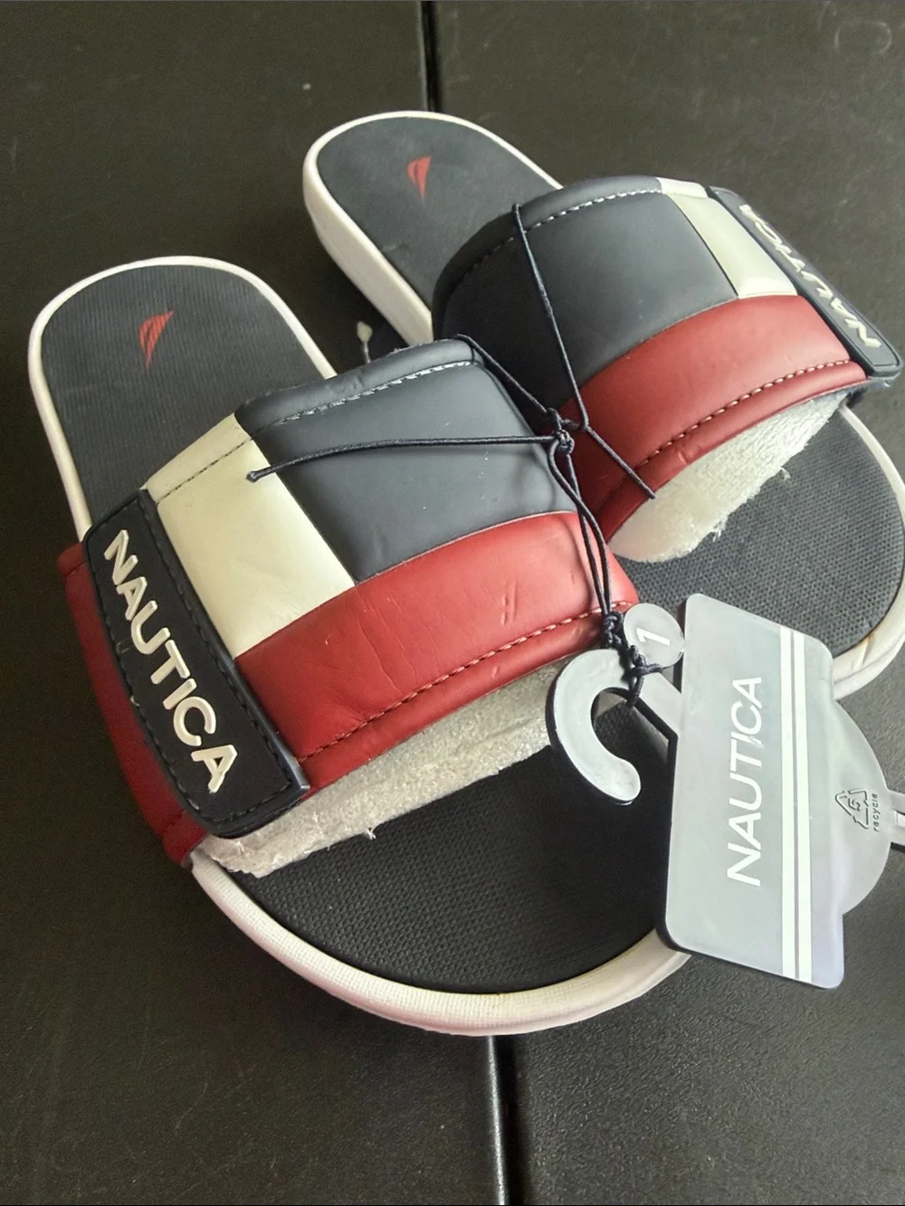 Nautica kids Navy Red White Colorblock Slides
